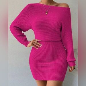 🆕 Fuchsia 💓 Pink Ribbed Knit Sweater Dress | Size 8/10 / Large